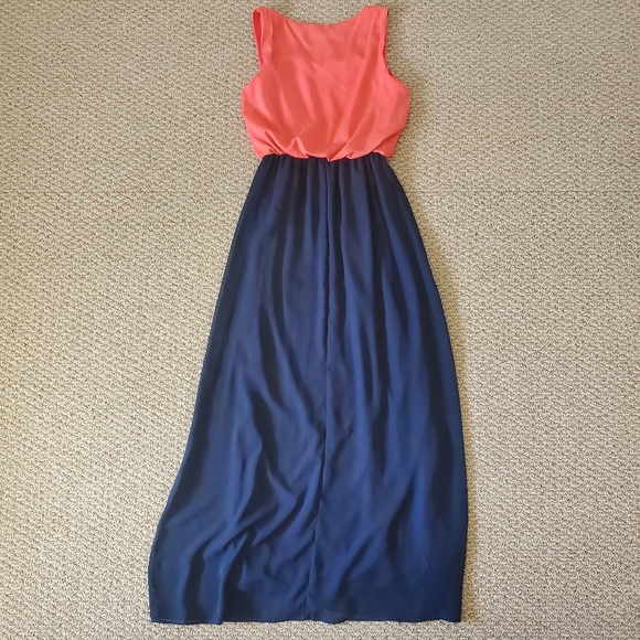 Medium Floor Length Navy and Coral My Beloved - Picture 5 of 7